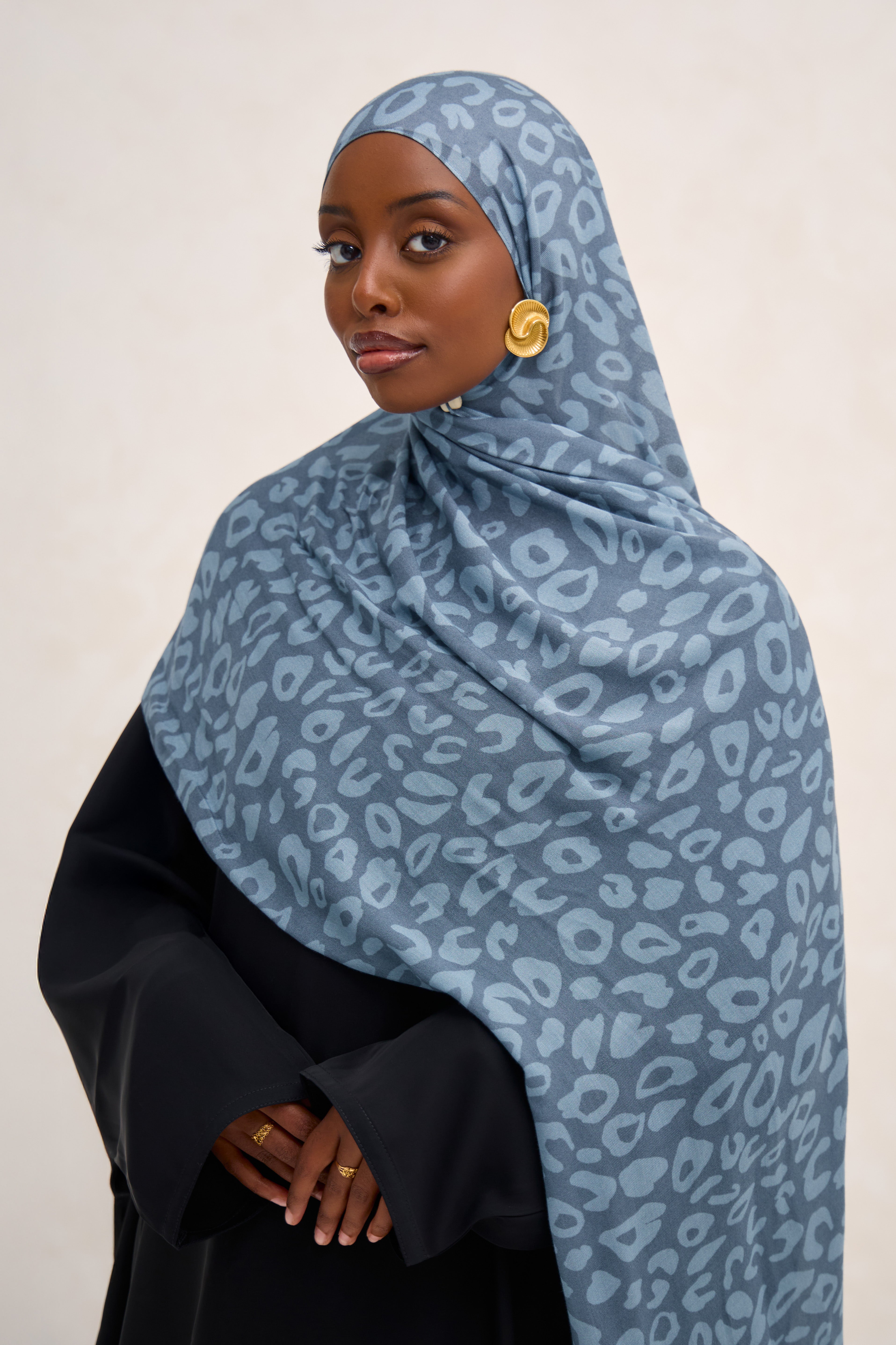 Opal Blue Printed Leopard Modal Hijab