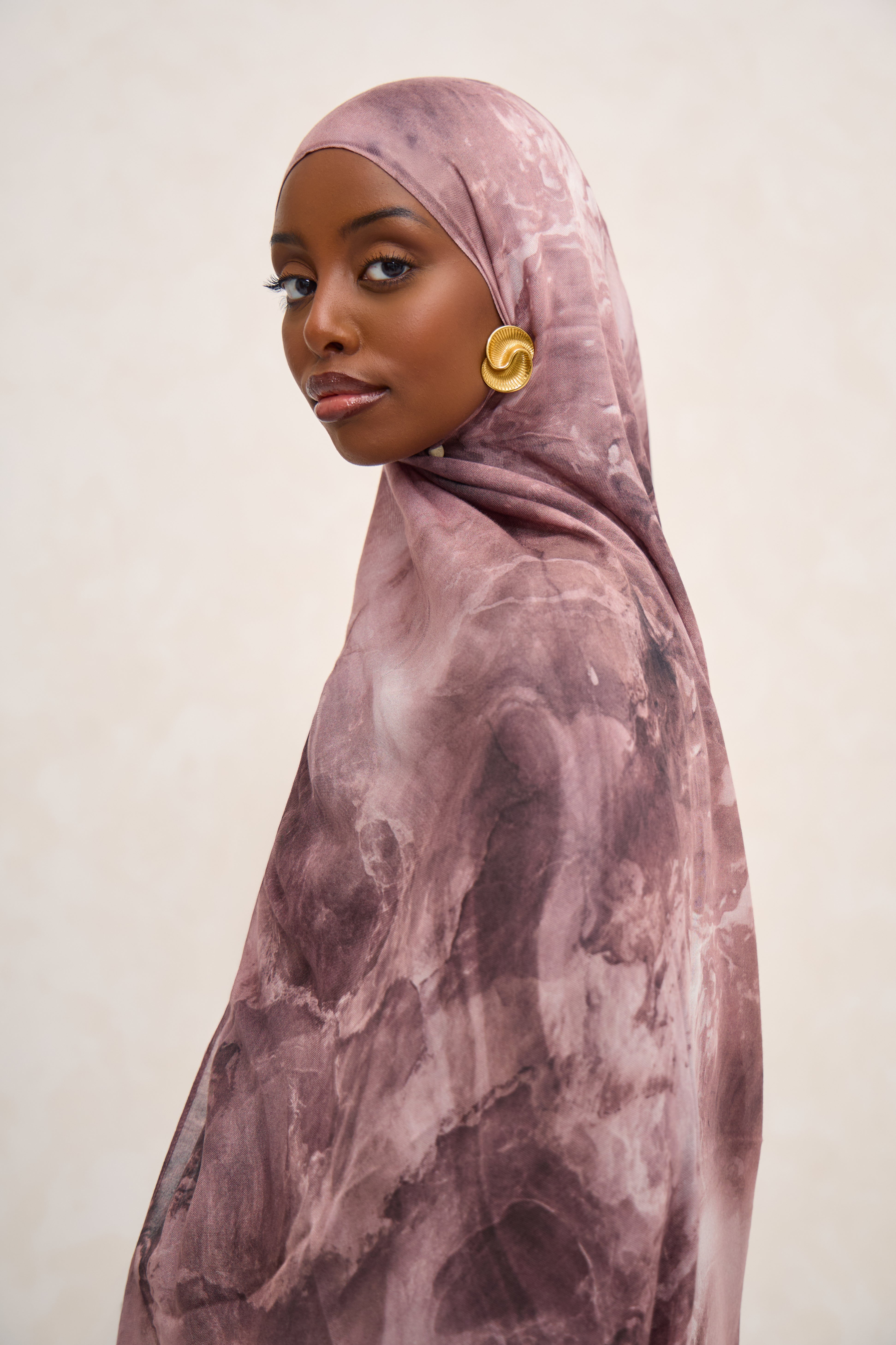 Brown Printed Marble Modal Hijab