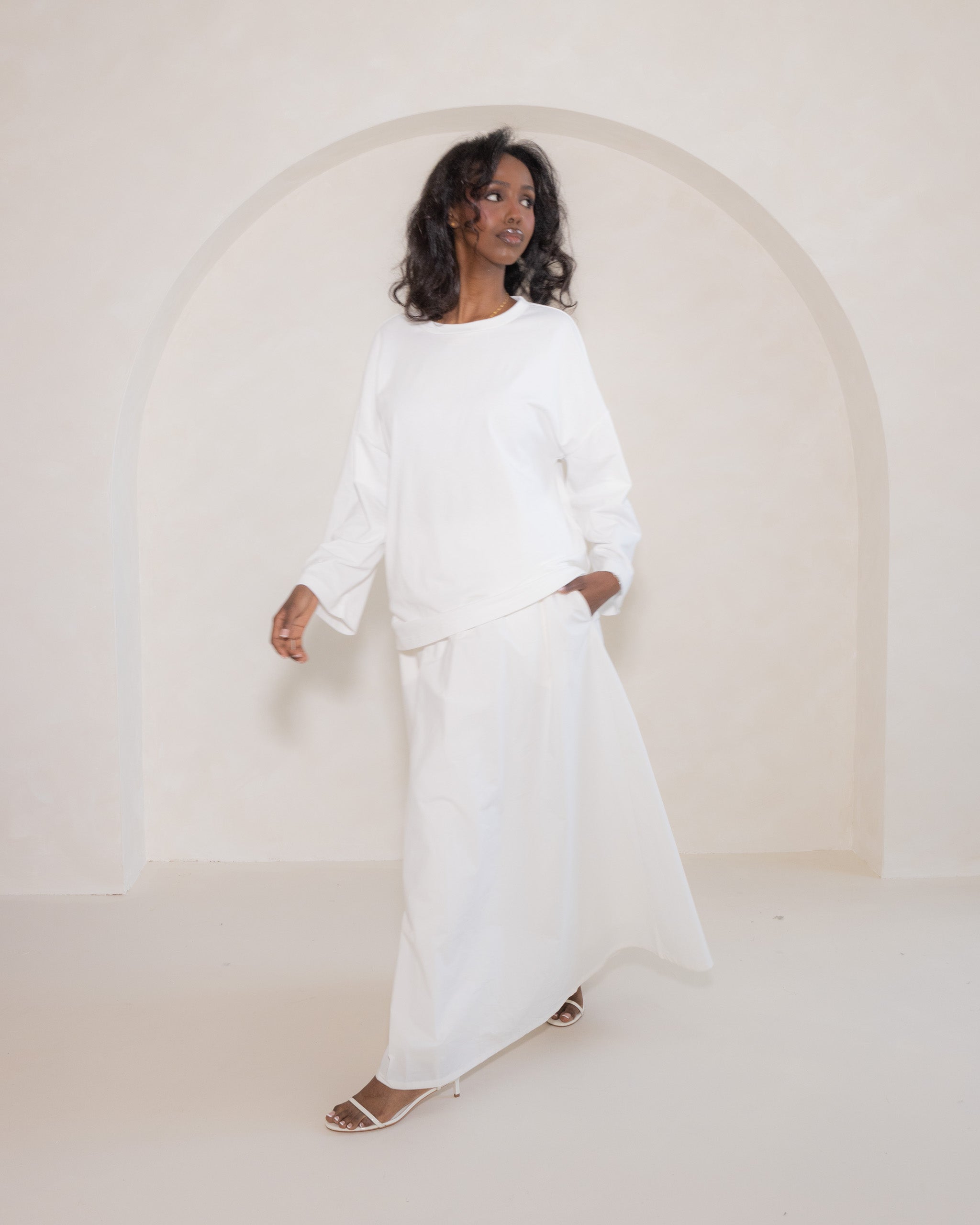 Off White Poplin Cotton Skirt