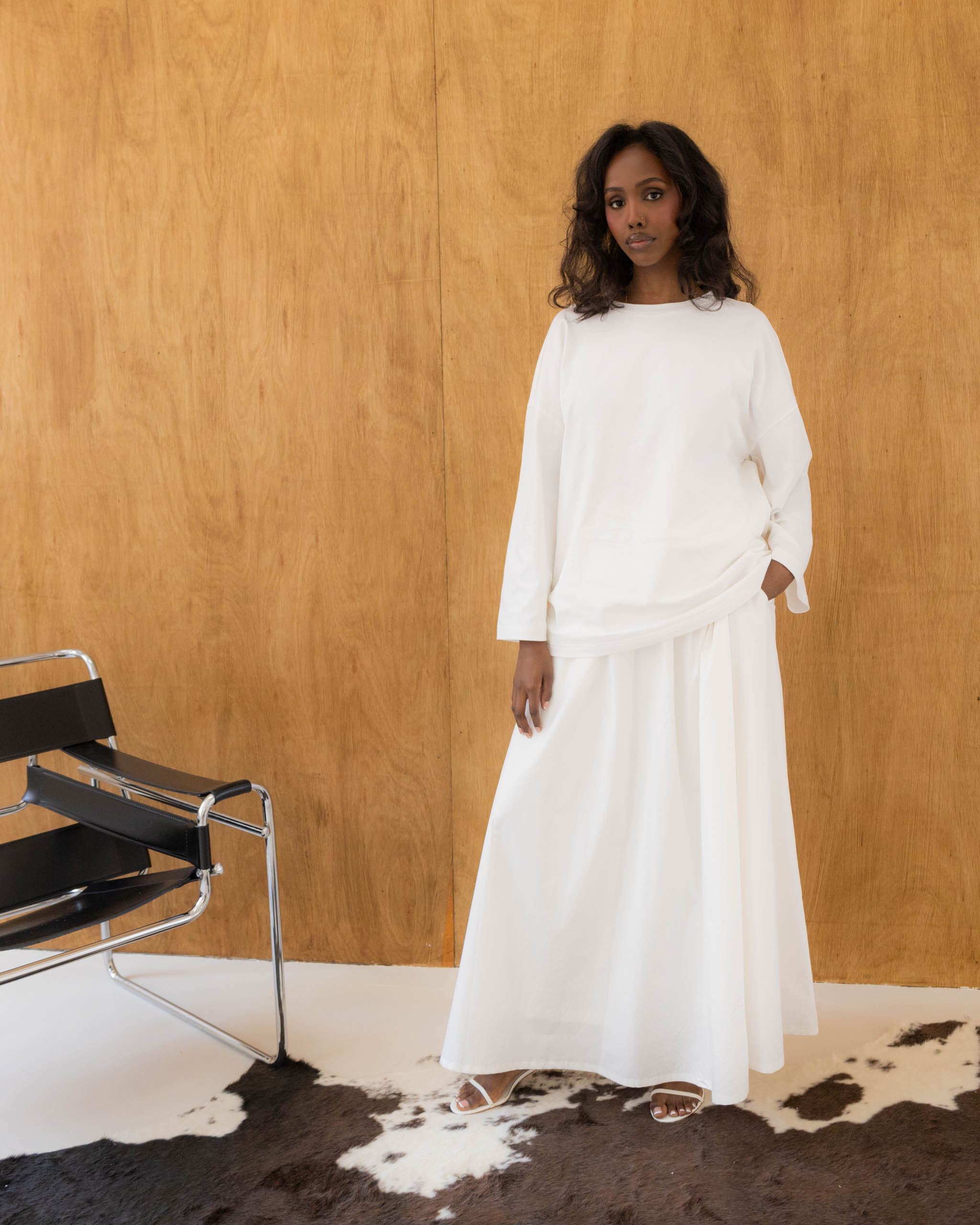 Off White Poplin Cotton Skirt