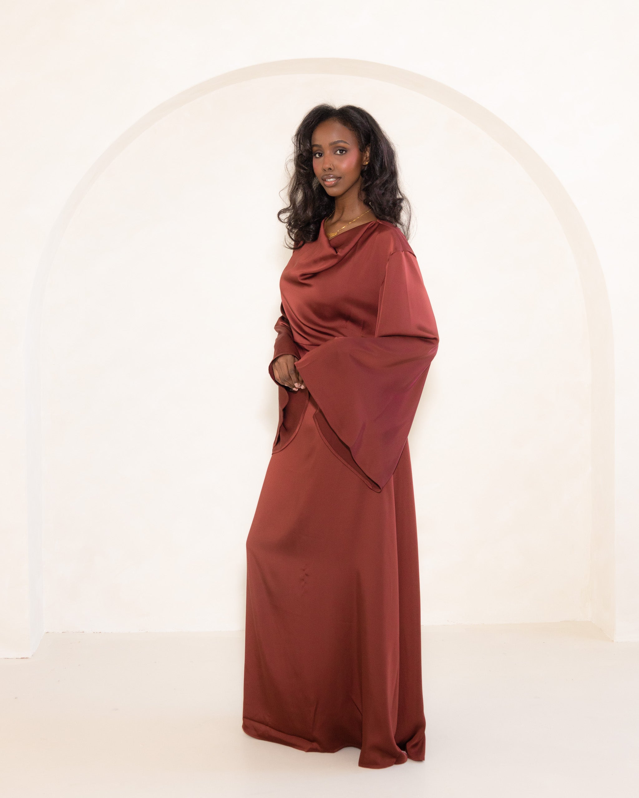 Ruby Cowl Neck Satin Dress