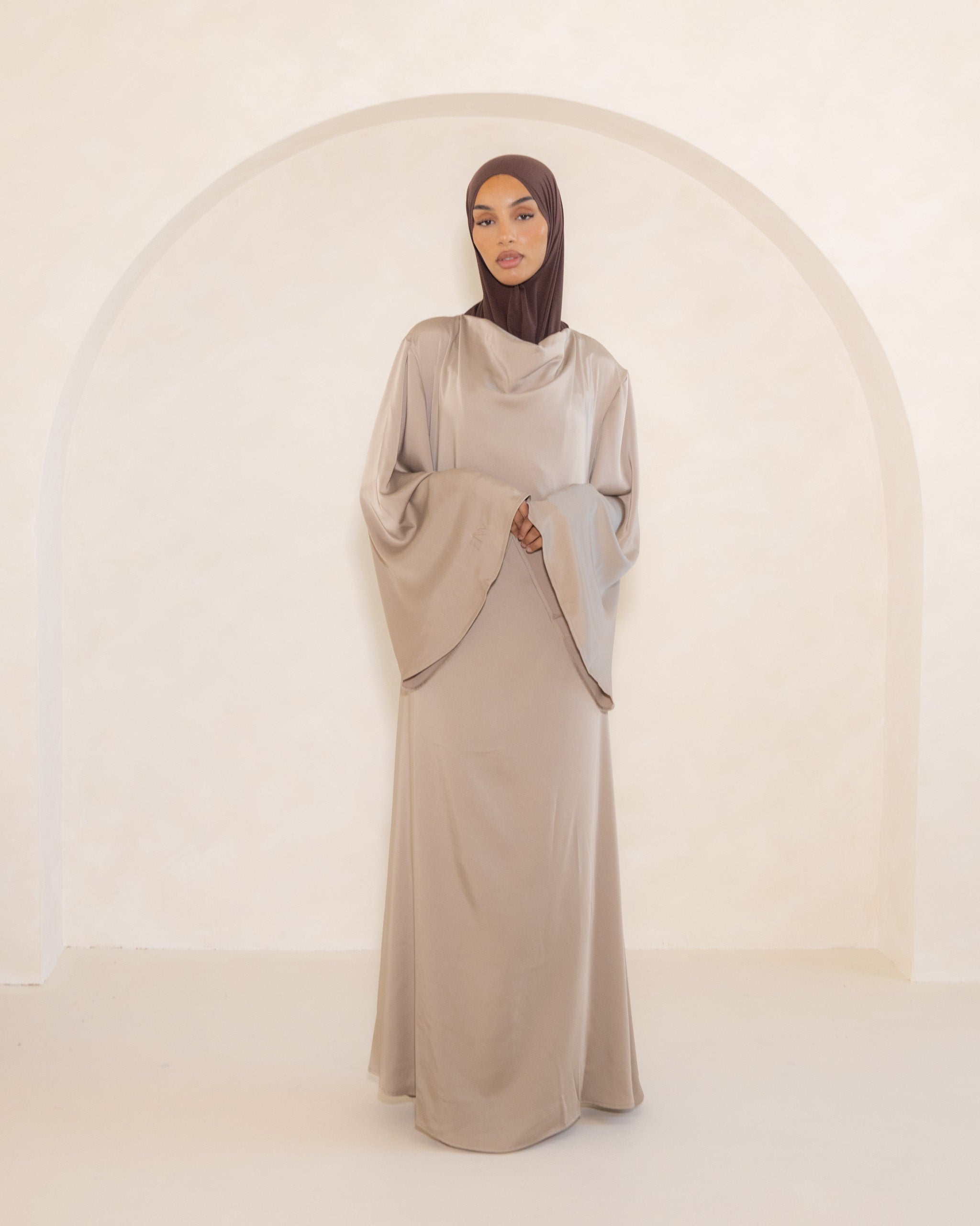 Champagne Cowl Neck Satin Dress