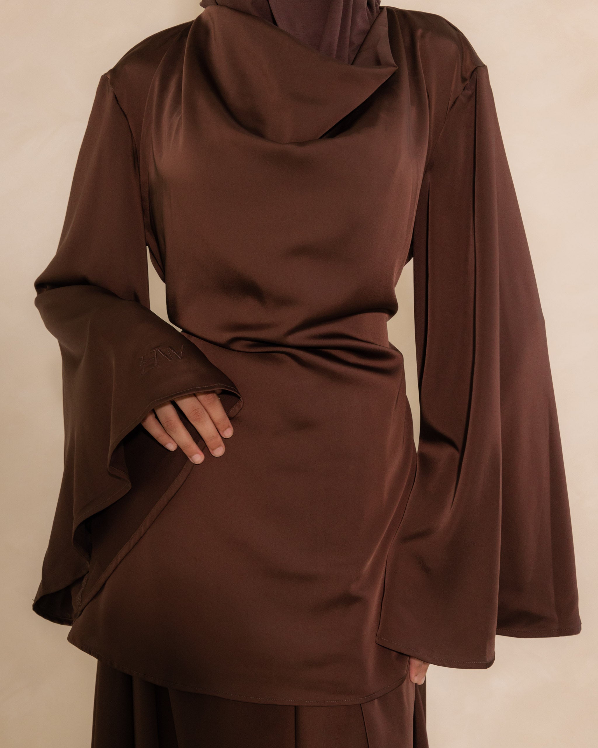 Espresso Satin Cowl Neck Top