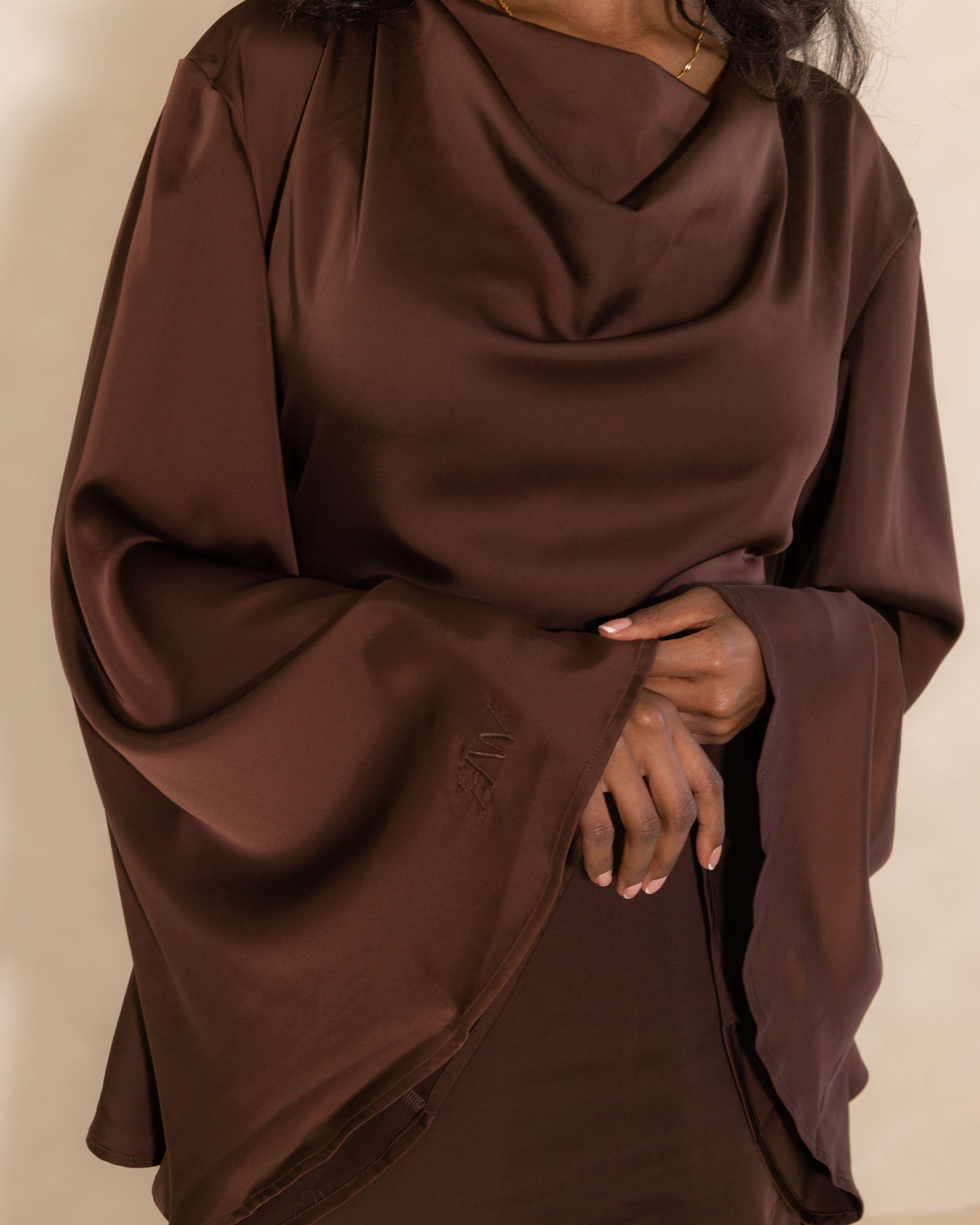 Espresso Satin Cowl Neck Top
