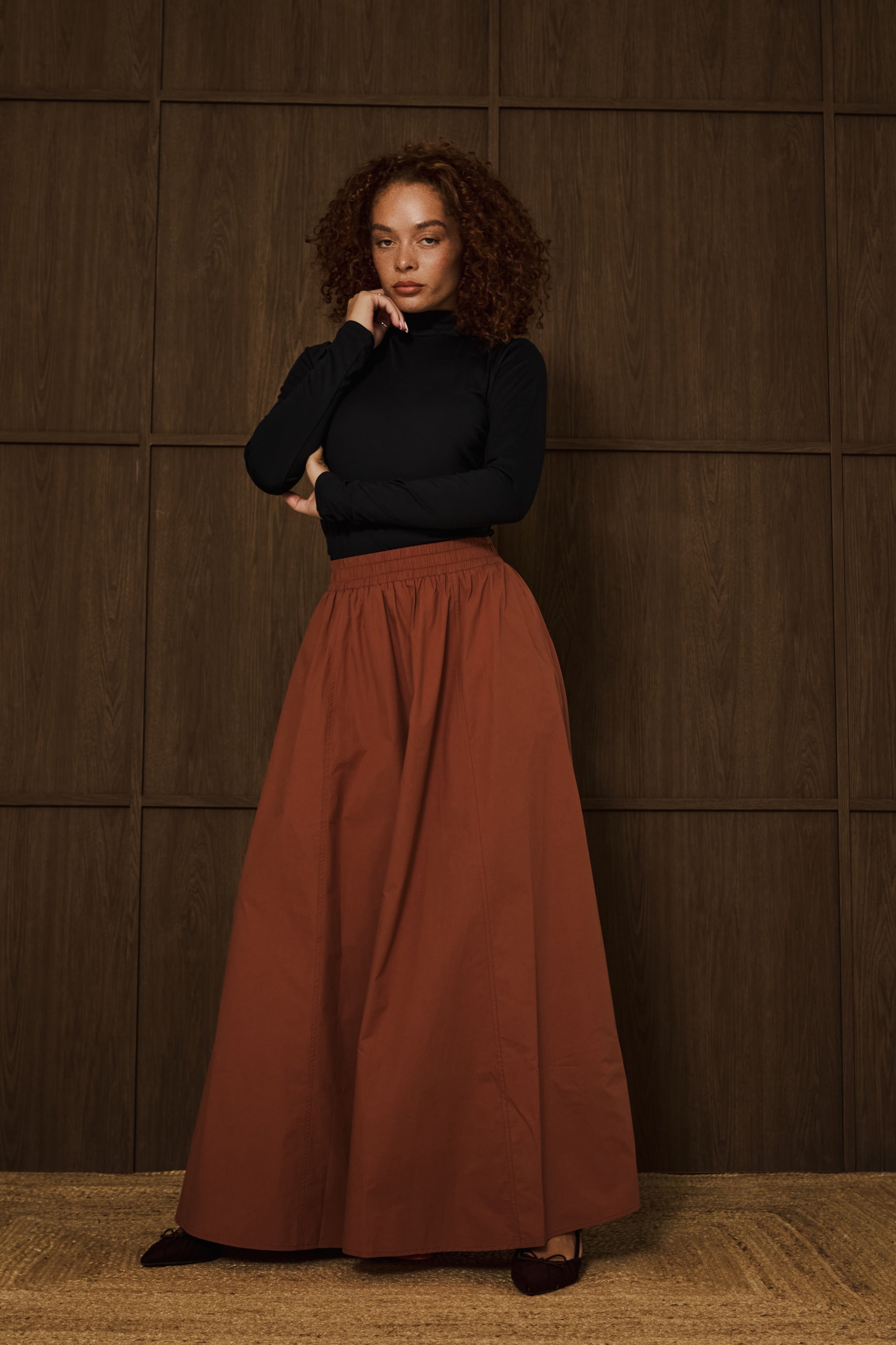 Amber Brown Poplin Cotton Skirt