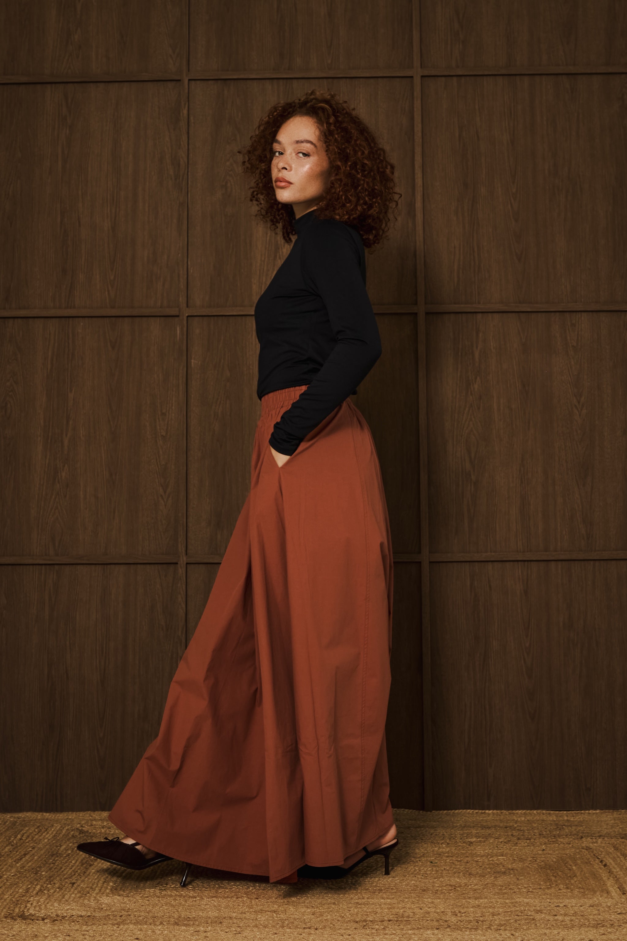 Amber Brown Poplin Cotton Skirt