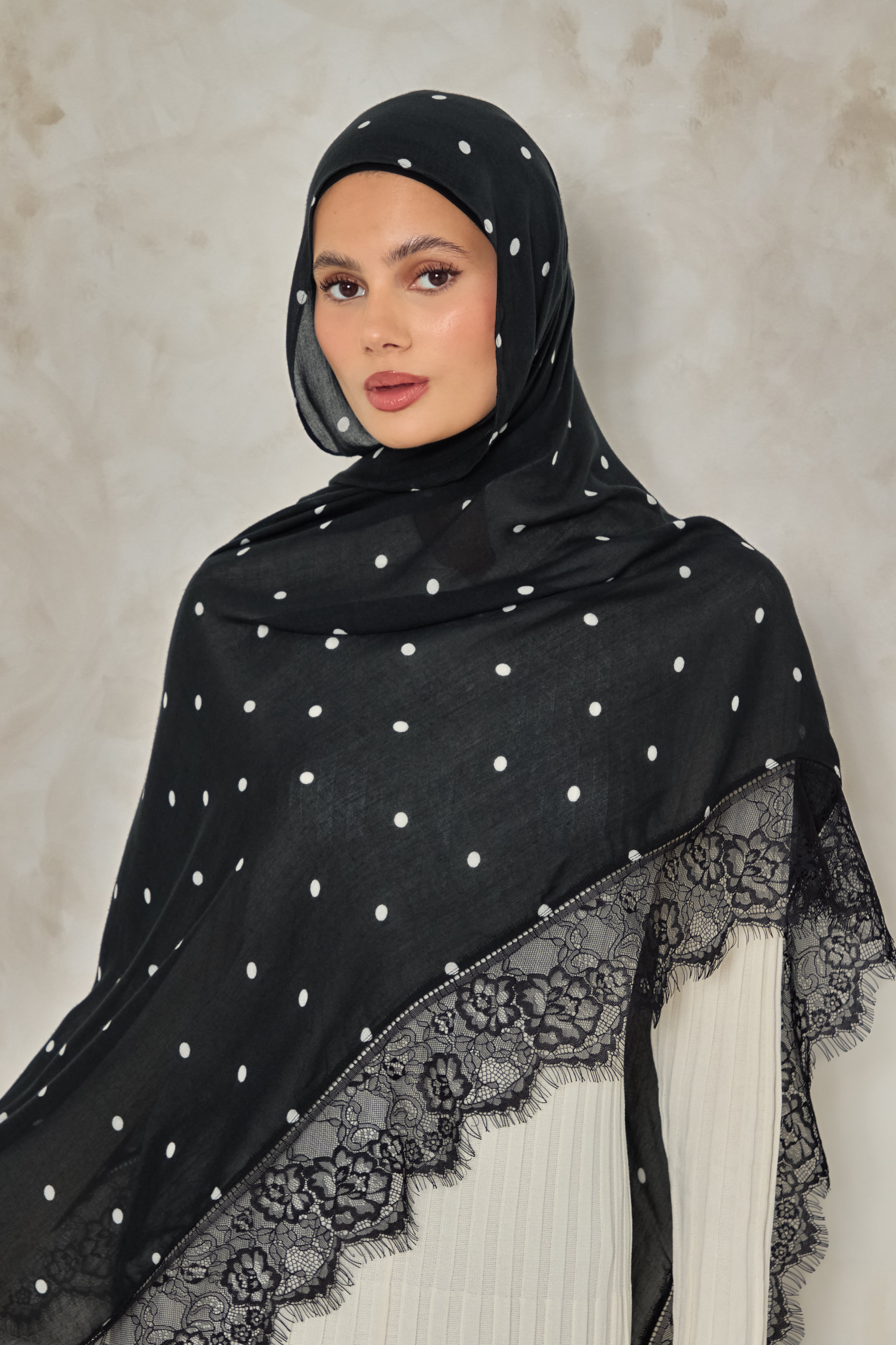 Black Polka Modal Lace Hijab
