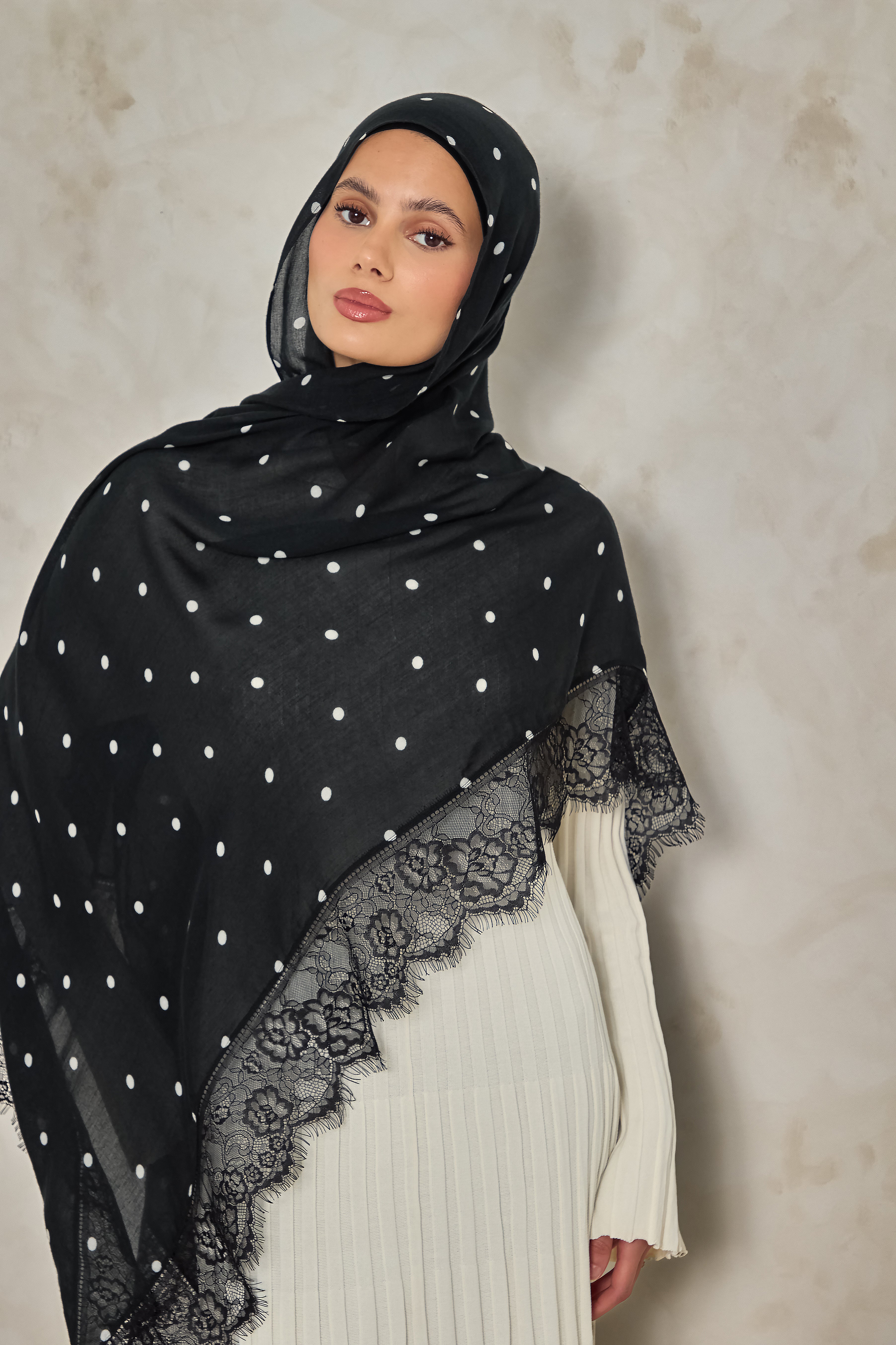 Black Polka Modal Lace Hijab