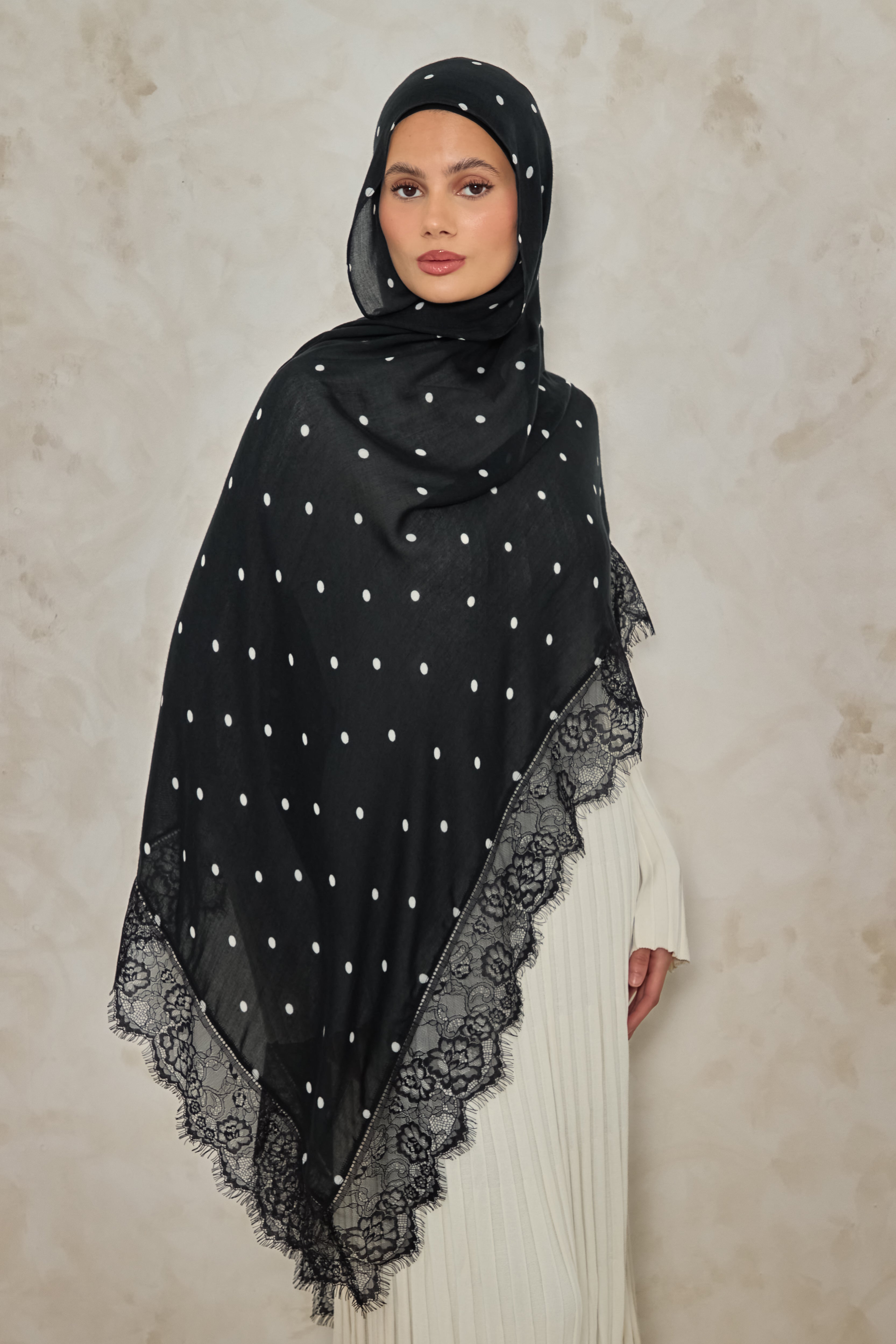 Black Polka Modal Lace Hijab