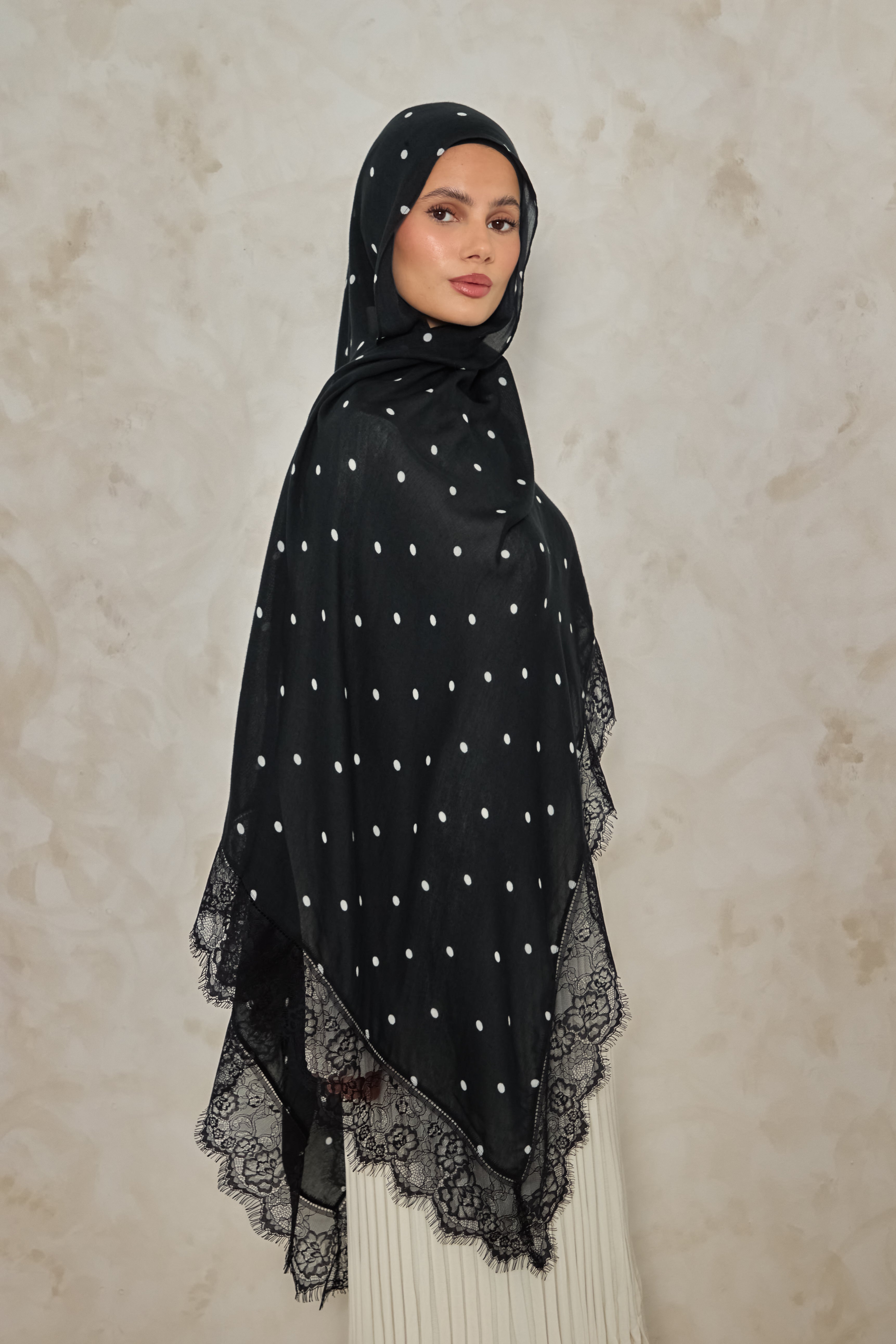 Black Polka Modal Lace Hijab