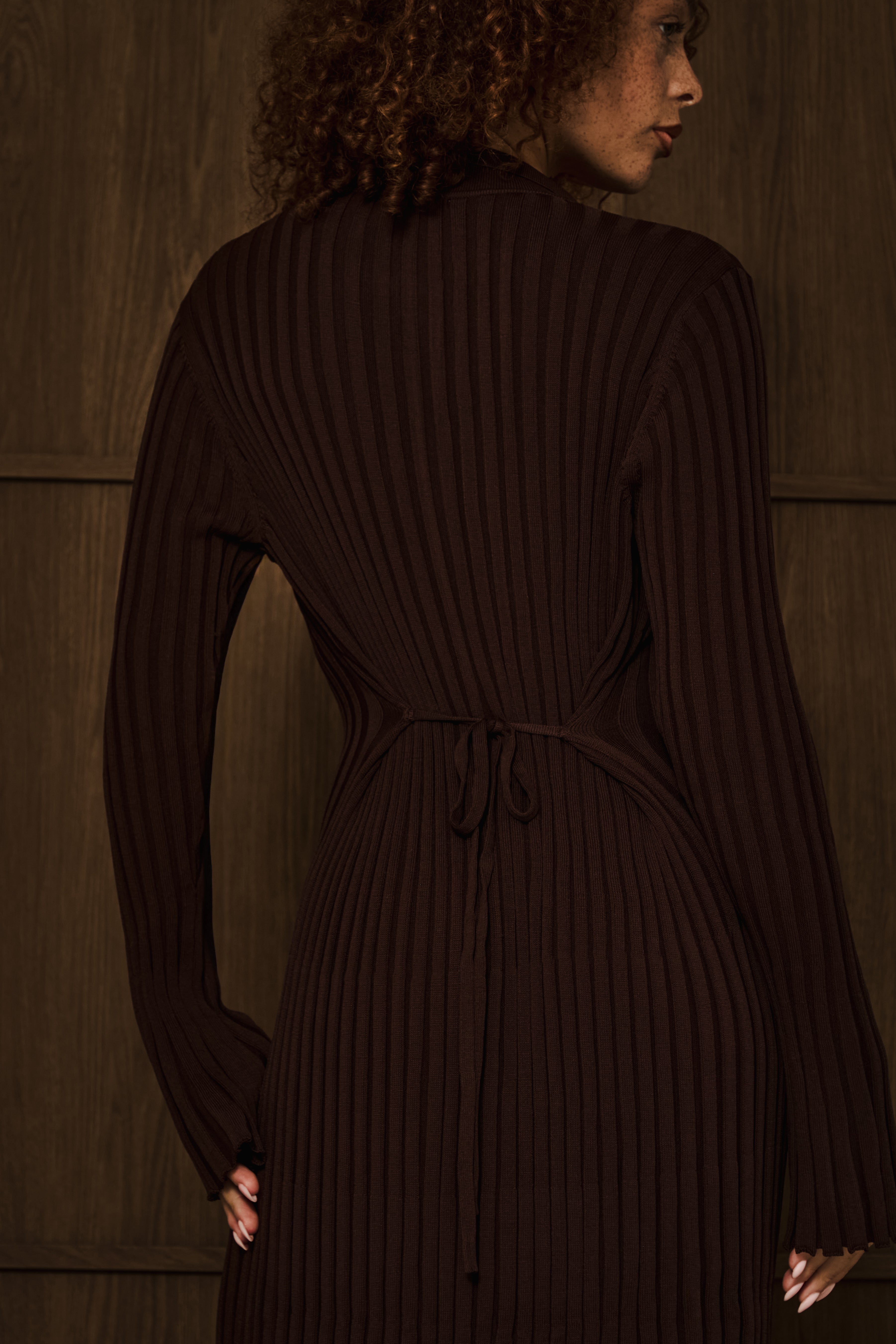 Dark Brown Knit Rib Dress