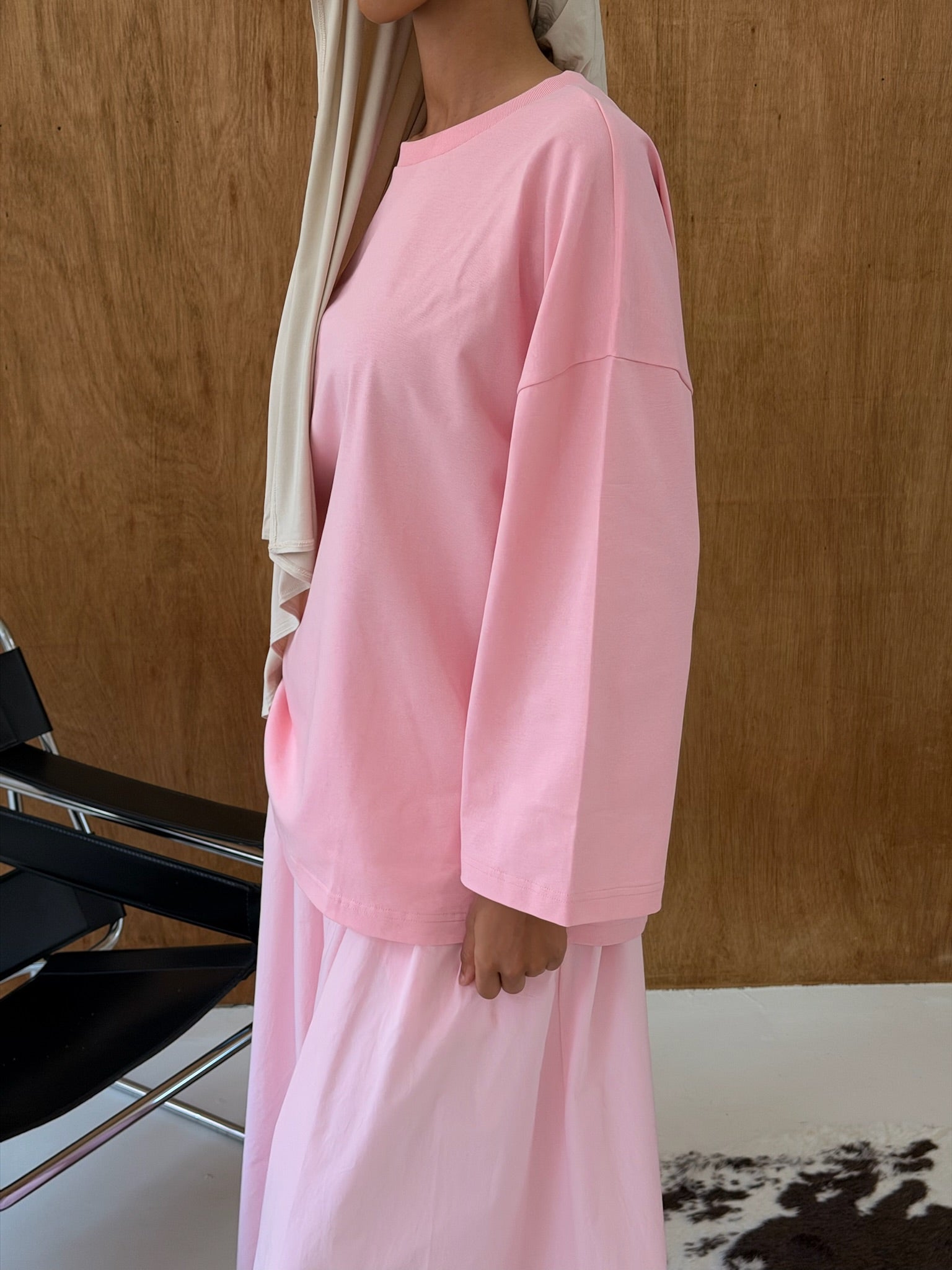 Pink Cotton Oversized Tee