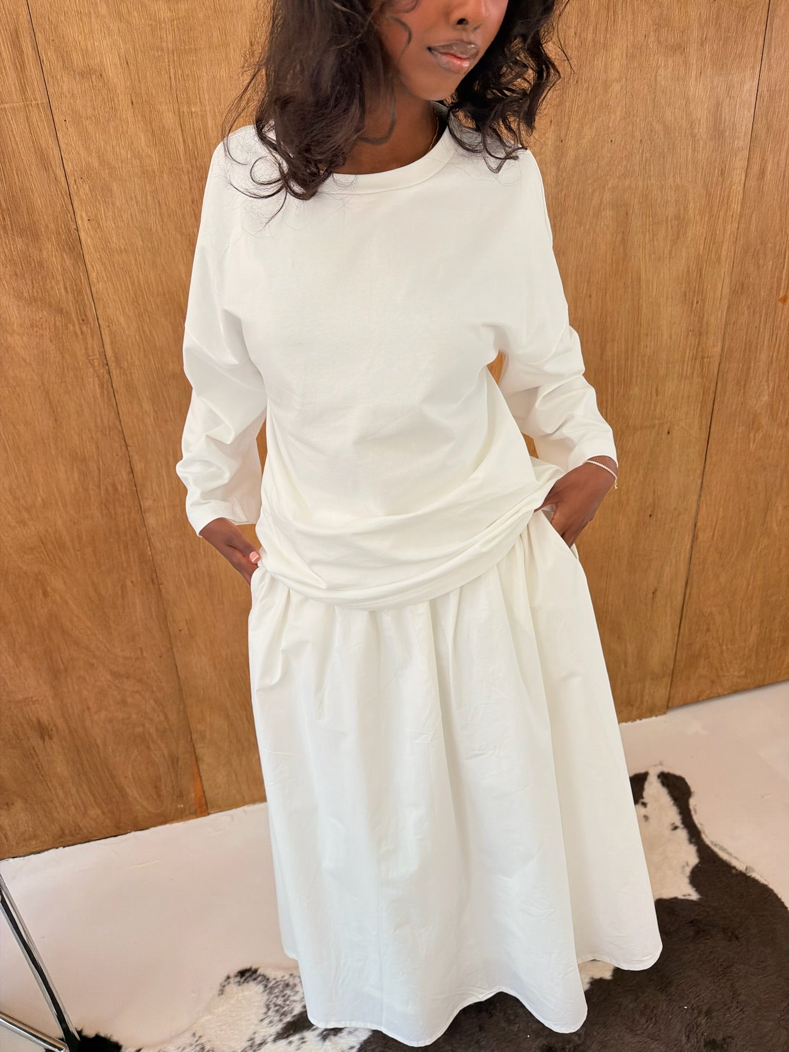 Off White Poplin Cotton Skirt