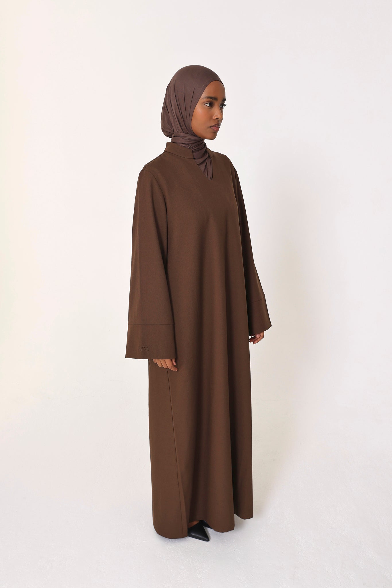 Dark Brown V Neck Abaya