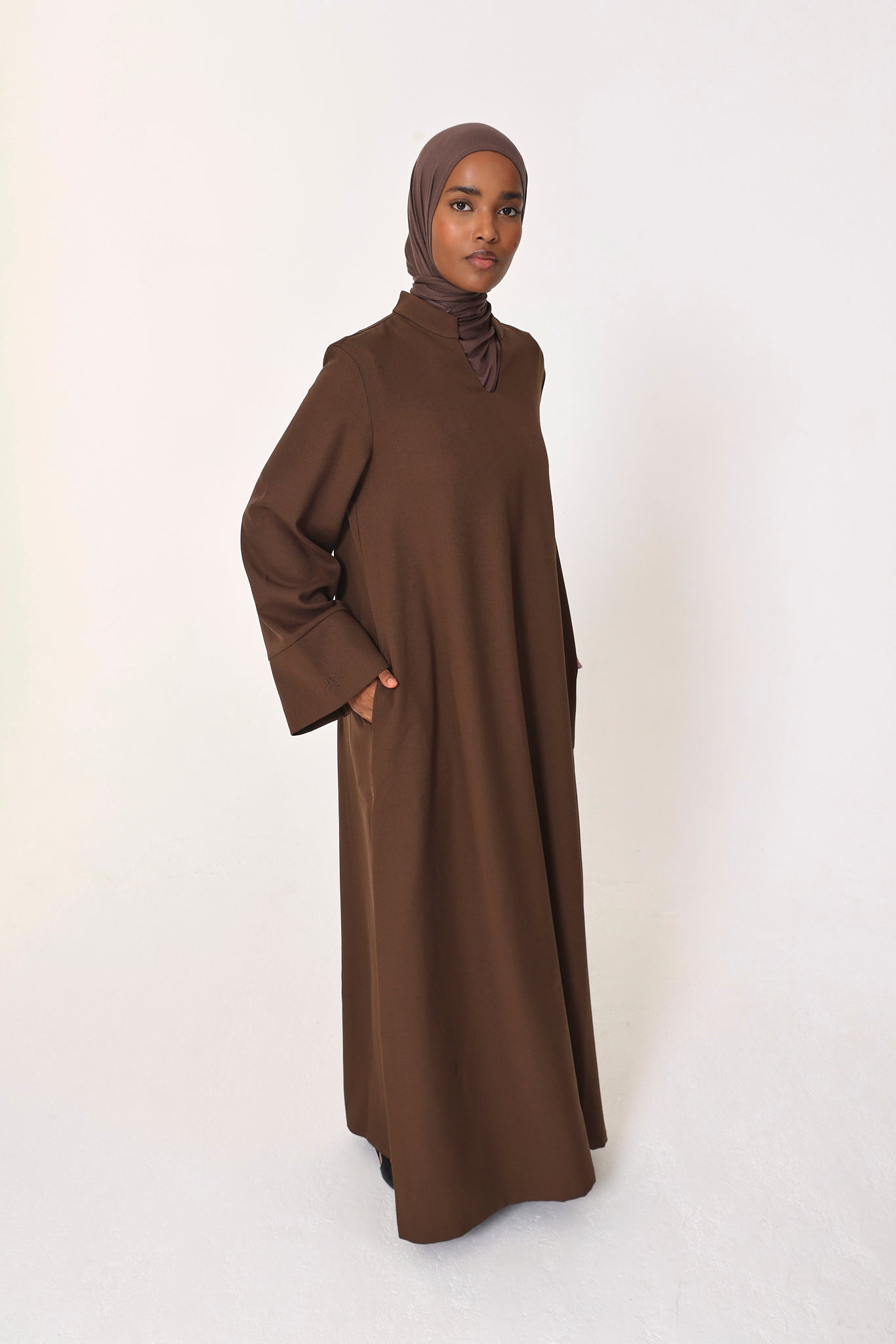 Dark Brown V Neck Abaya