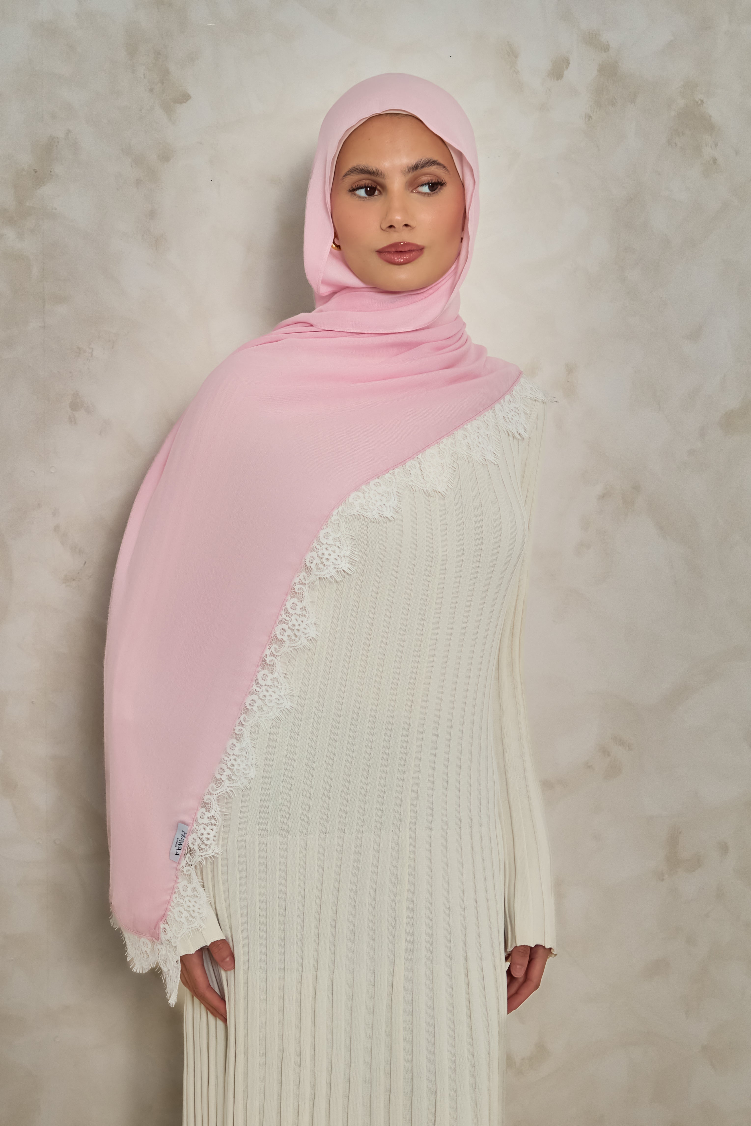 Pink Modal Lace Hijab