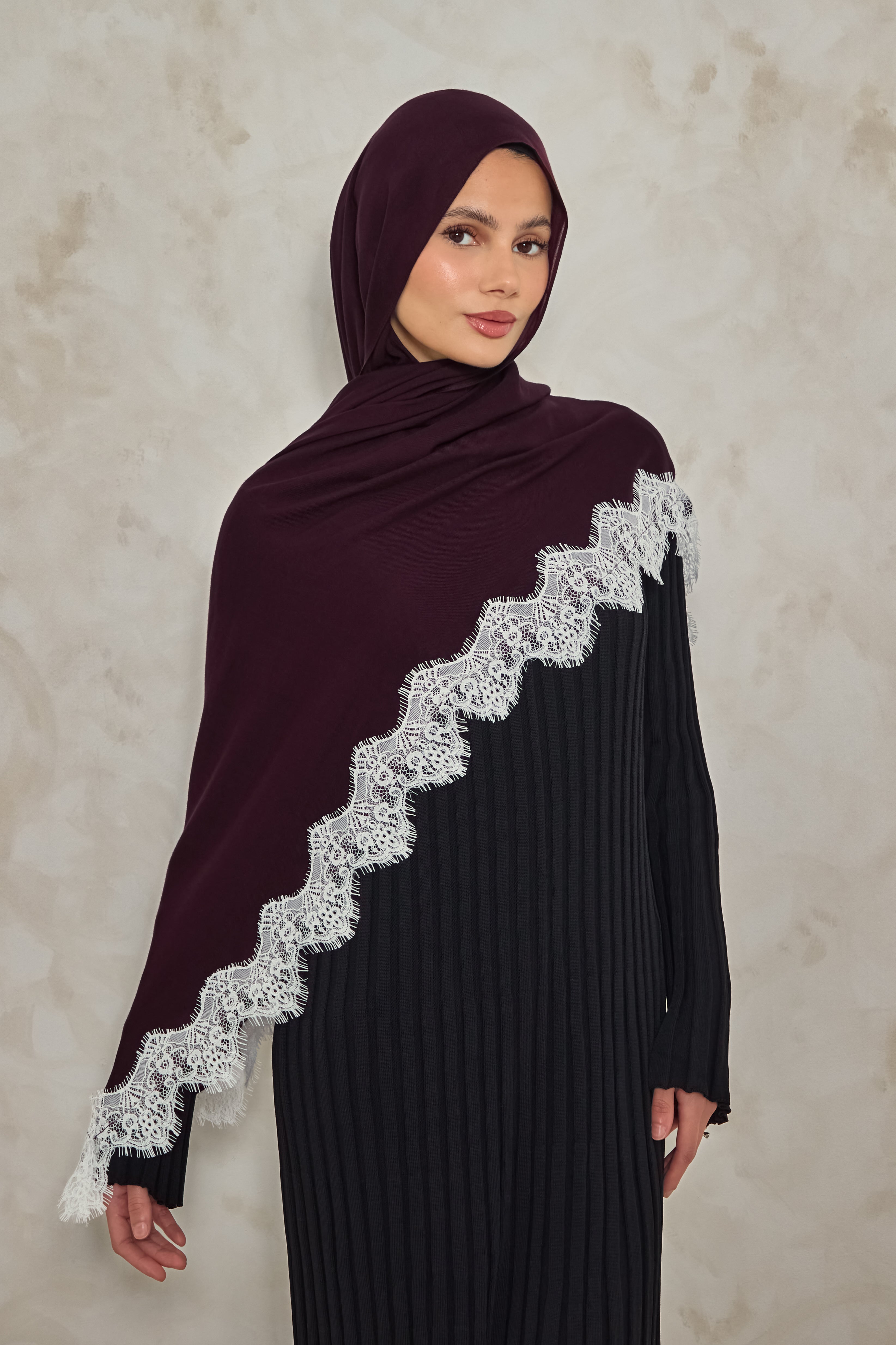 Deep Mulberry Modal Lace Hijab