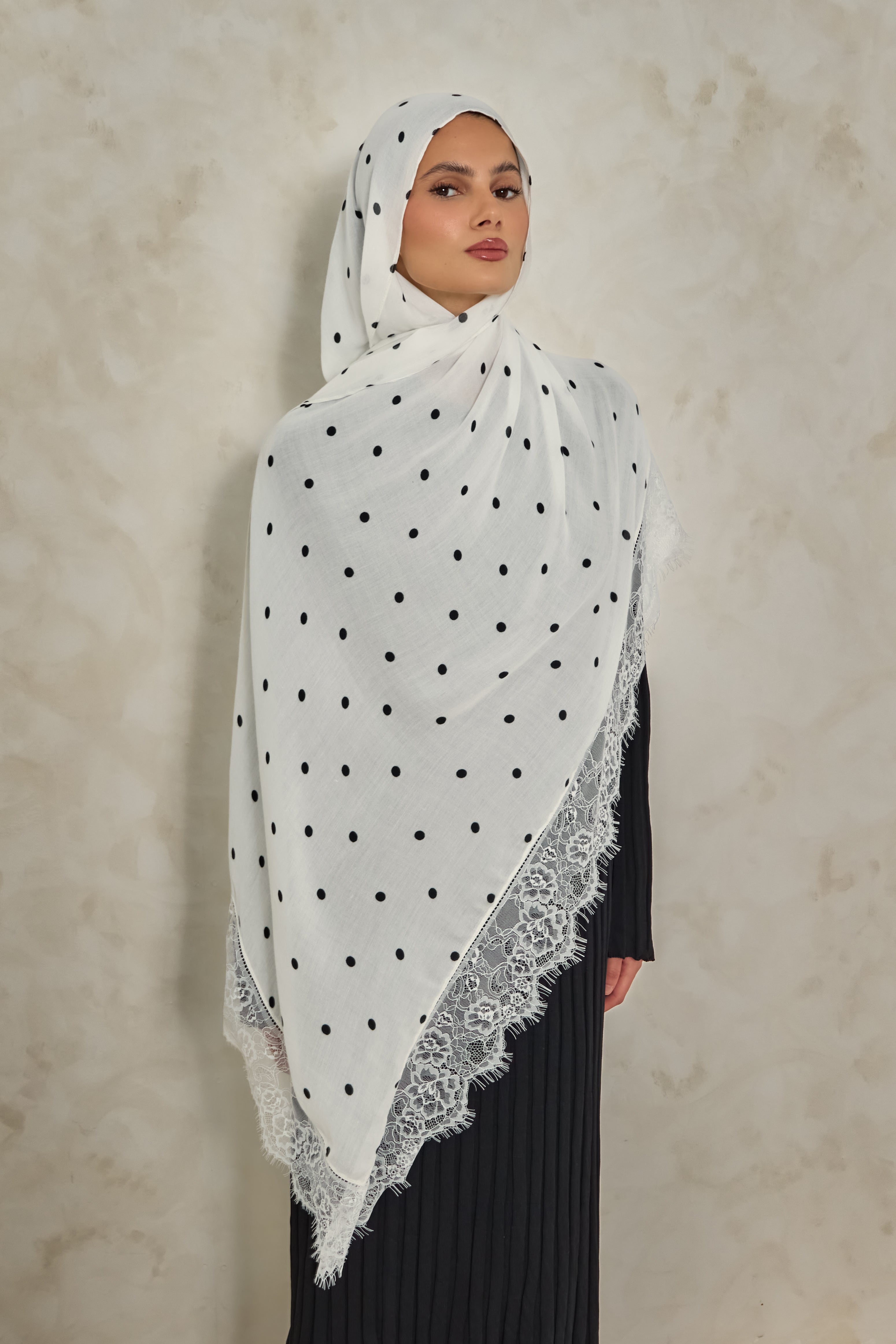 White Polka Modal Lace Hijab