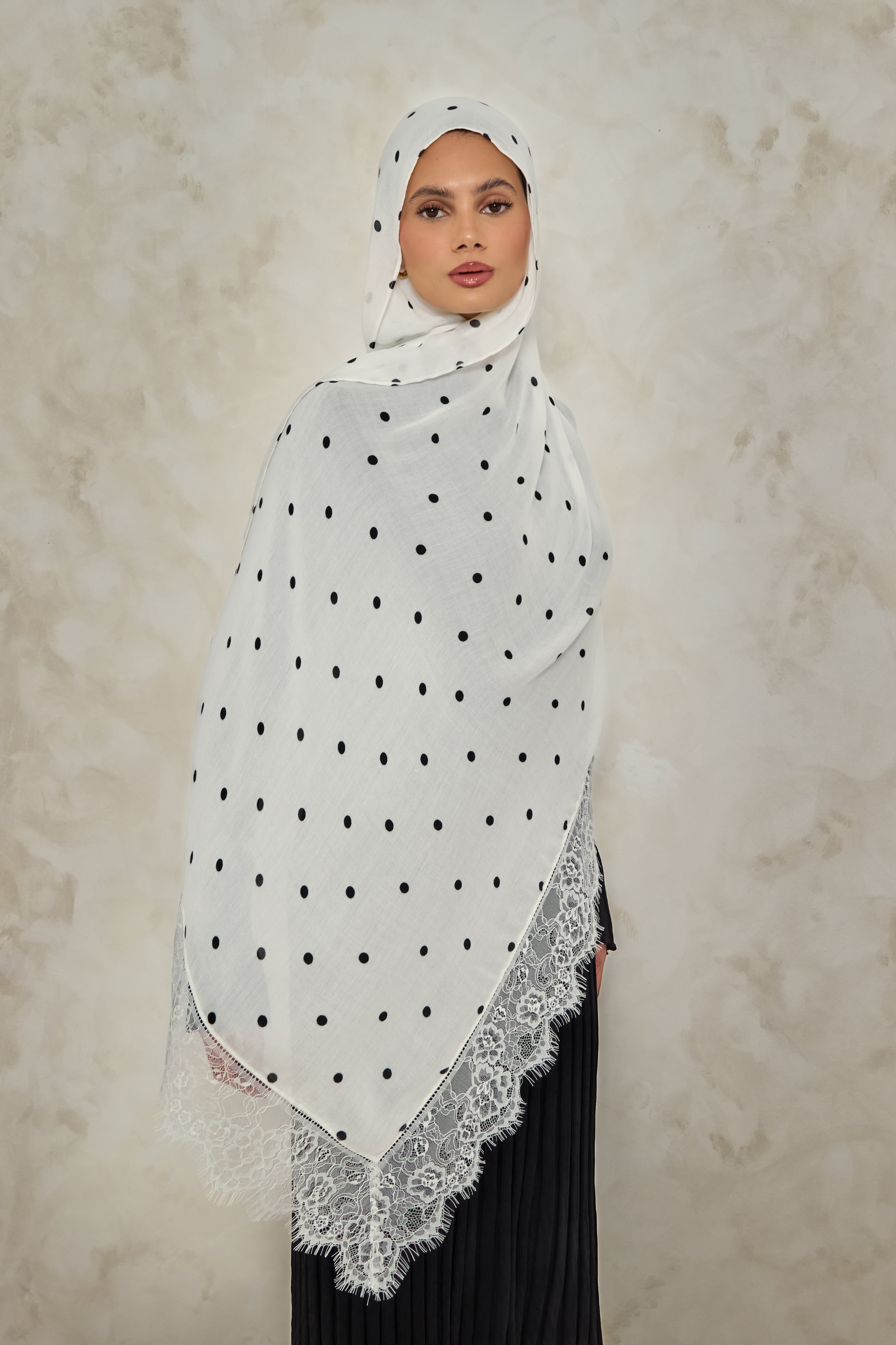 White Polka Modal Lace Hijab