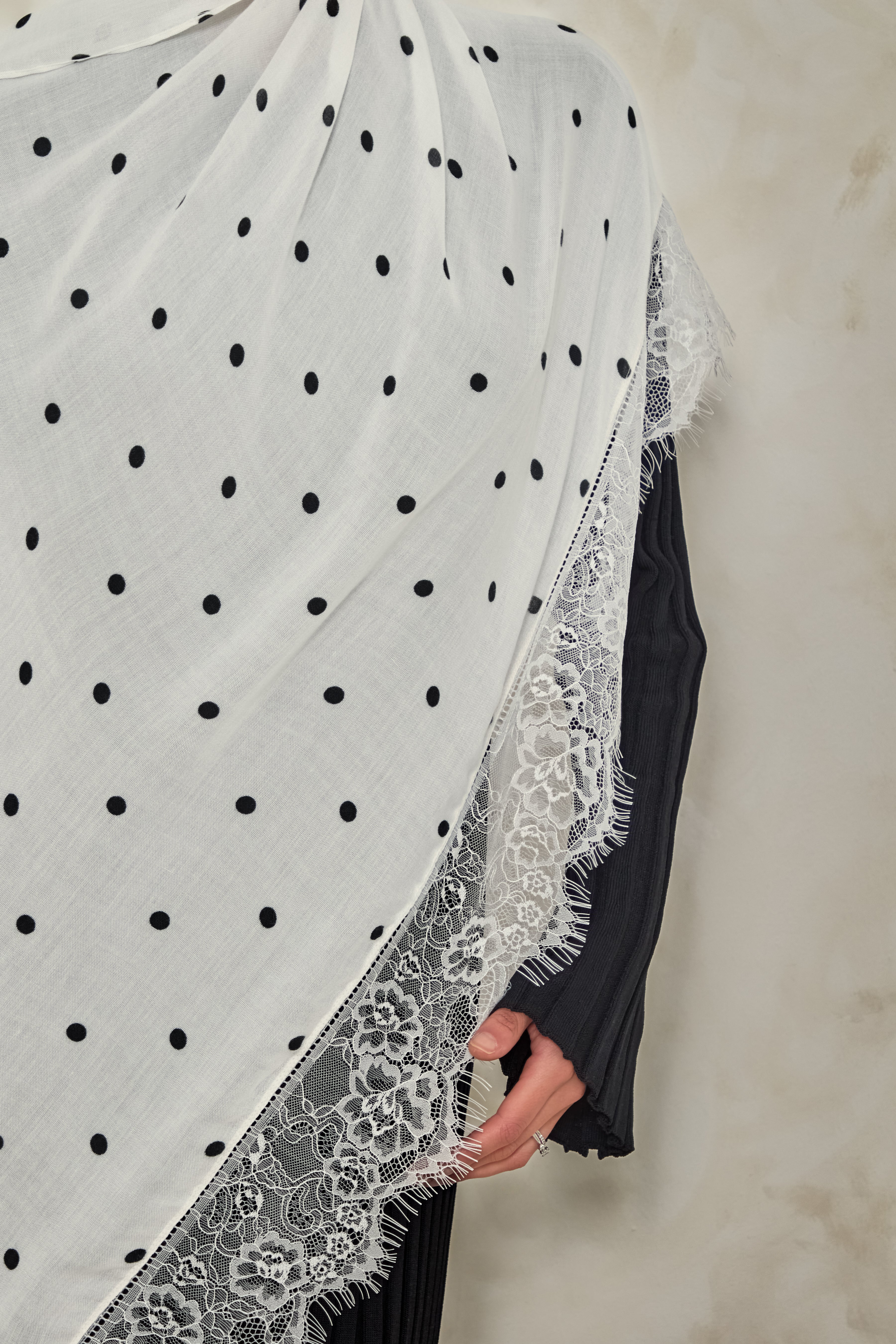 White Polka Modal Lace Hijab
