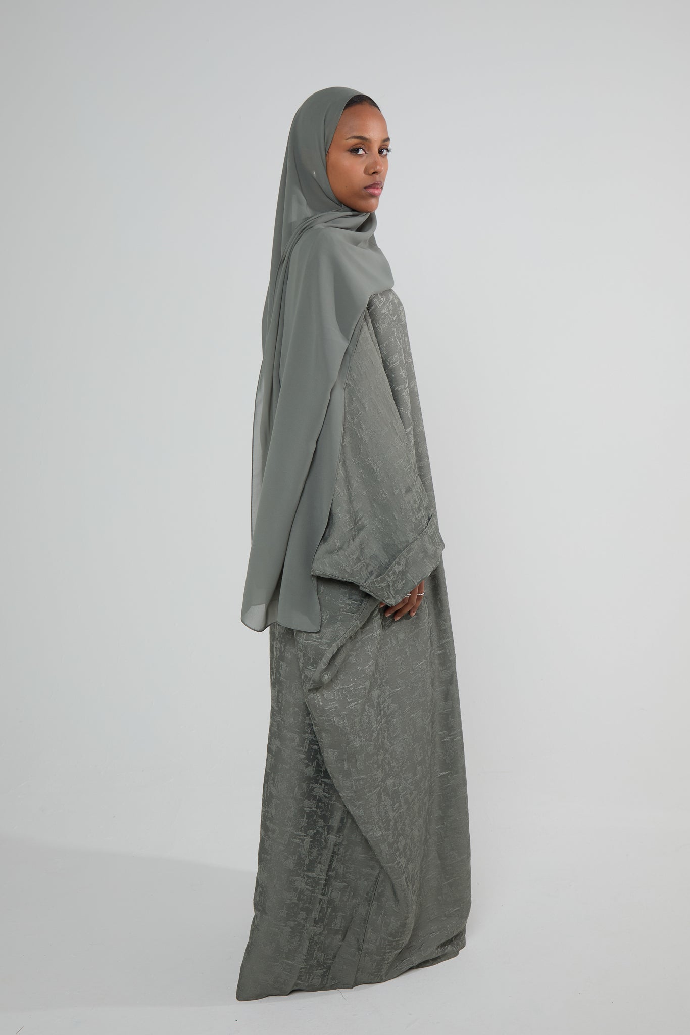 Moss Jacquard Luxé Wrap Abaya