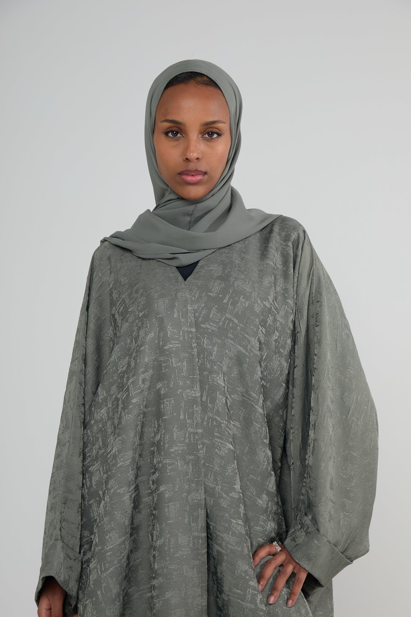 Moss Jacquard Luxé Wrap Abaya