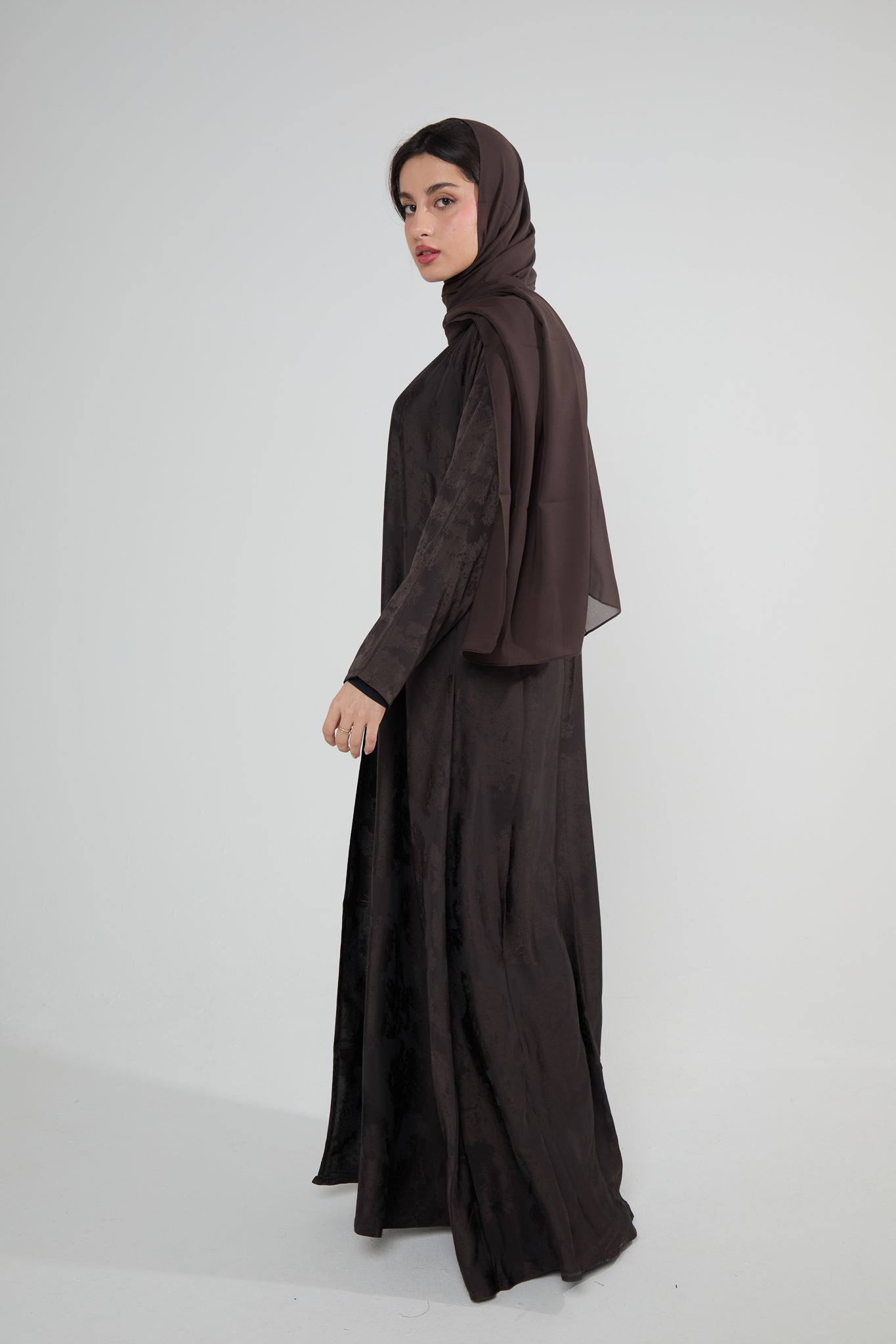 Brown Patterned Open Abaya