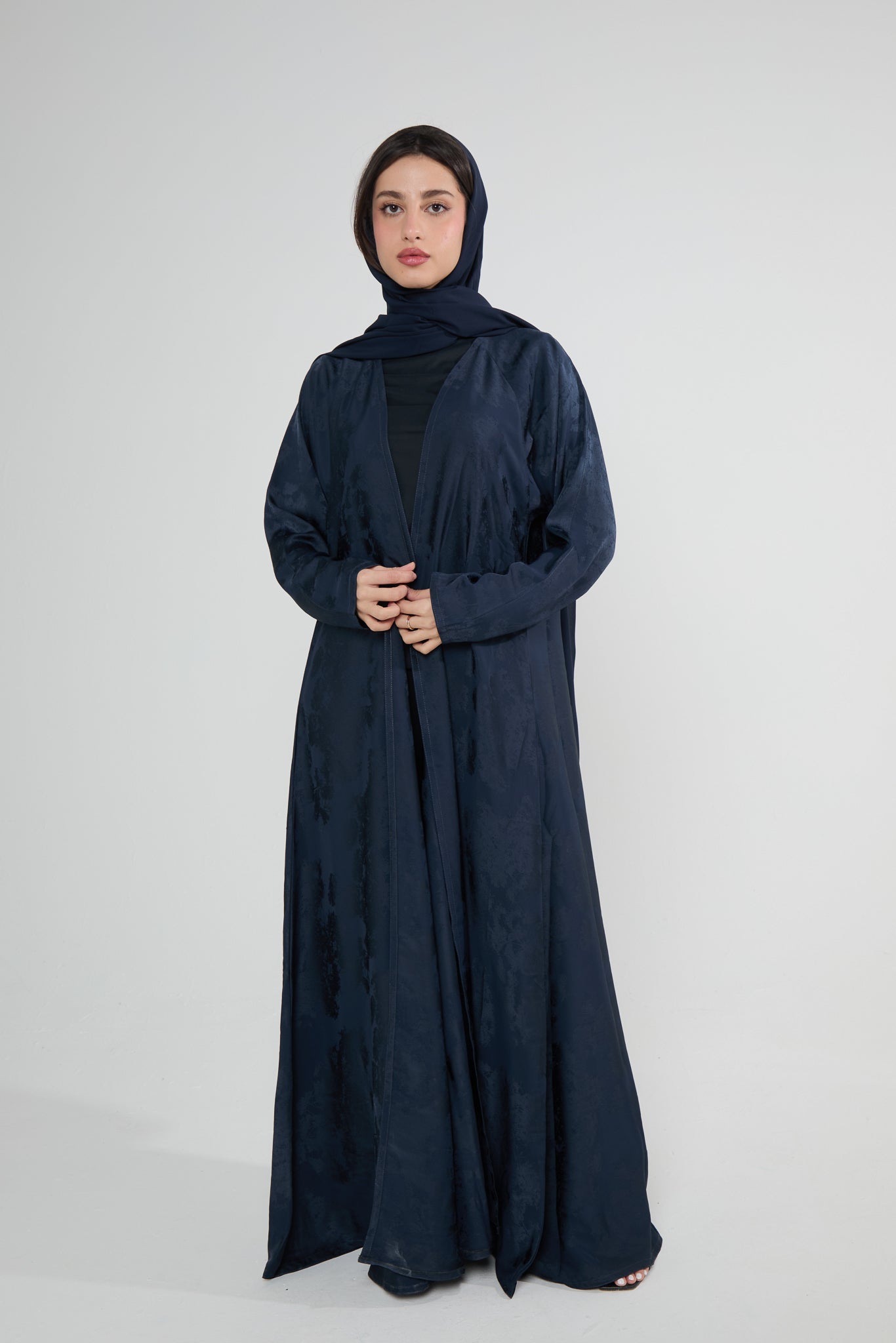 Navy Patterned Open Abaya