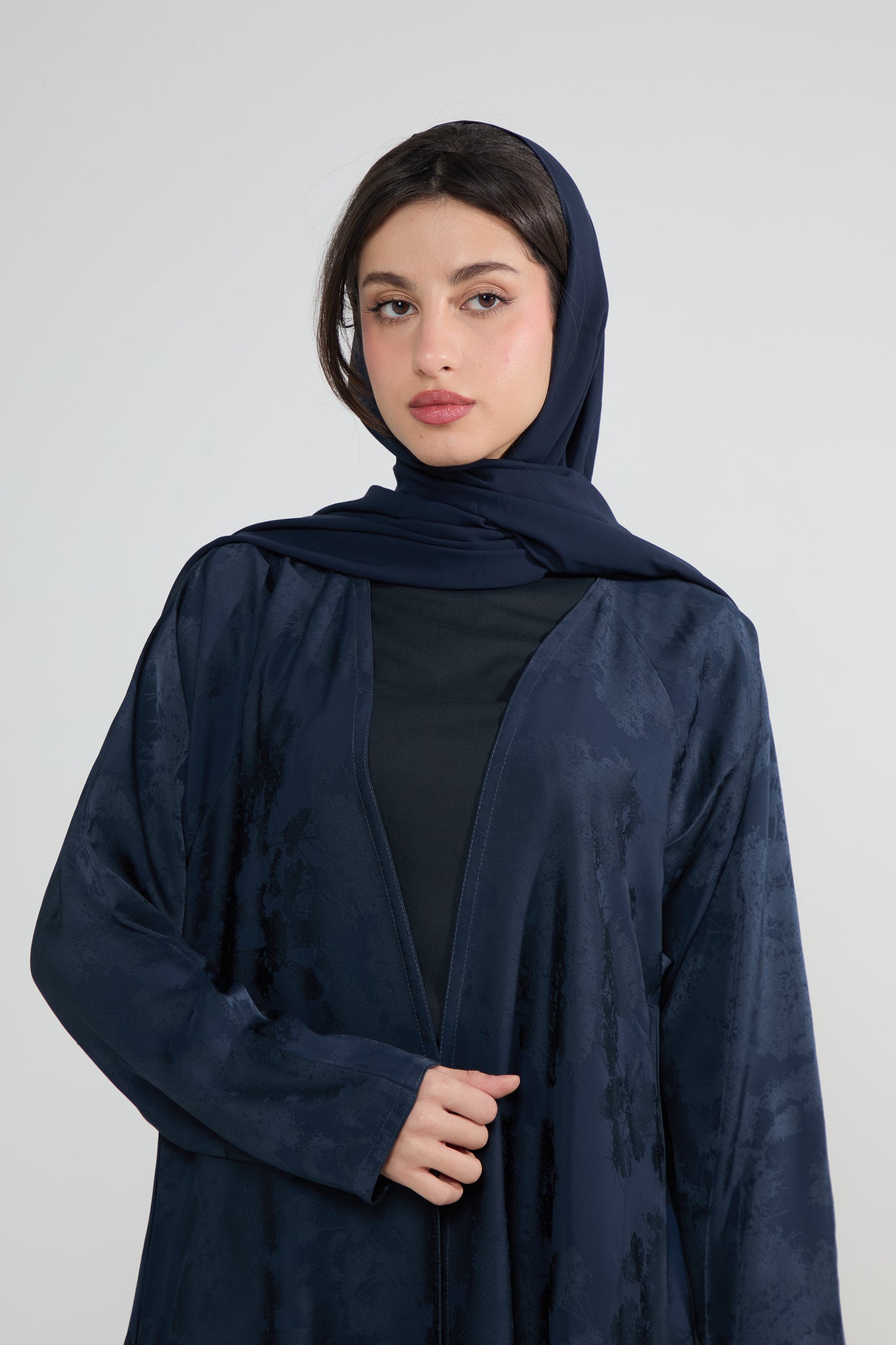 Navy Patterned Open Abaya