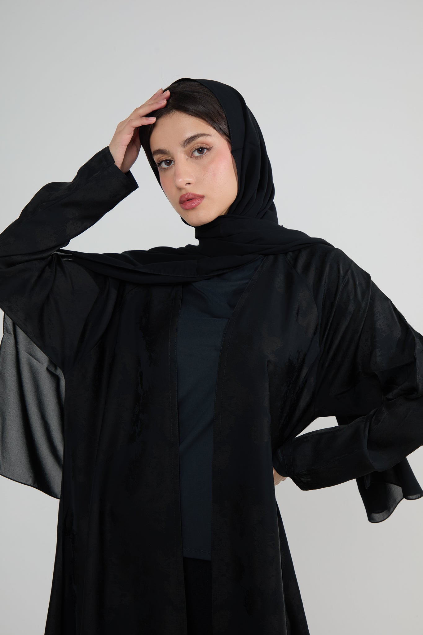 Black Patterned Open Abaya