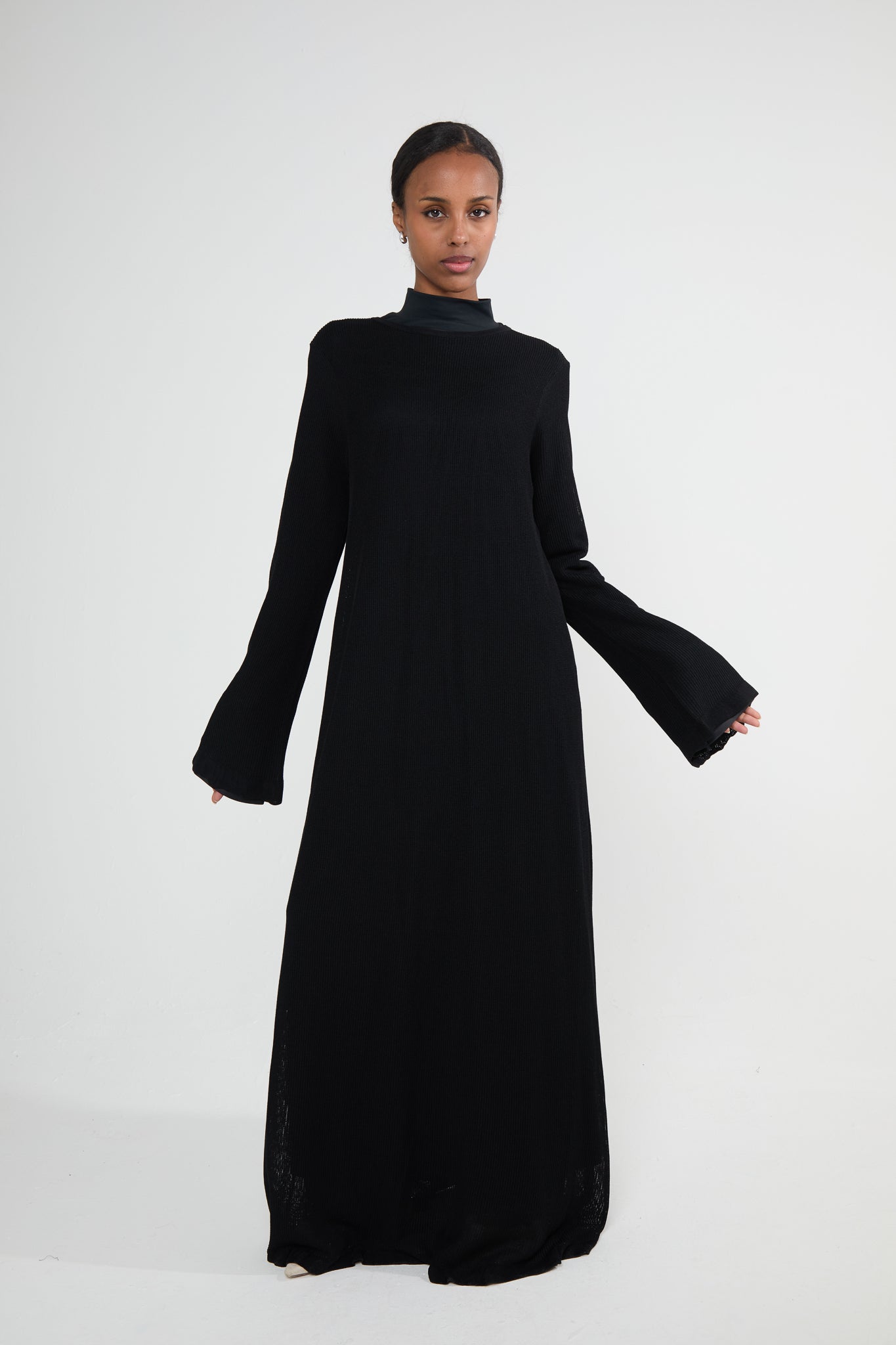 Black Lined Crochet Abaya Dress