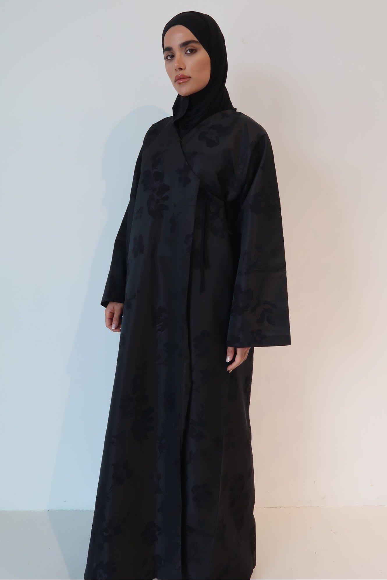Taffeta Floral Two Tone Open Abaya