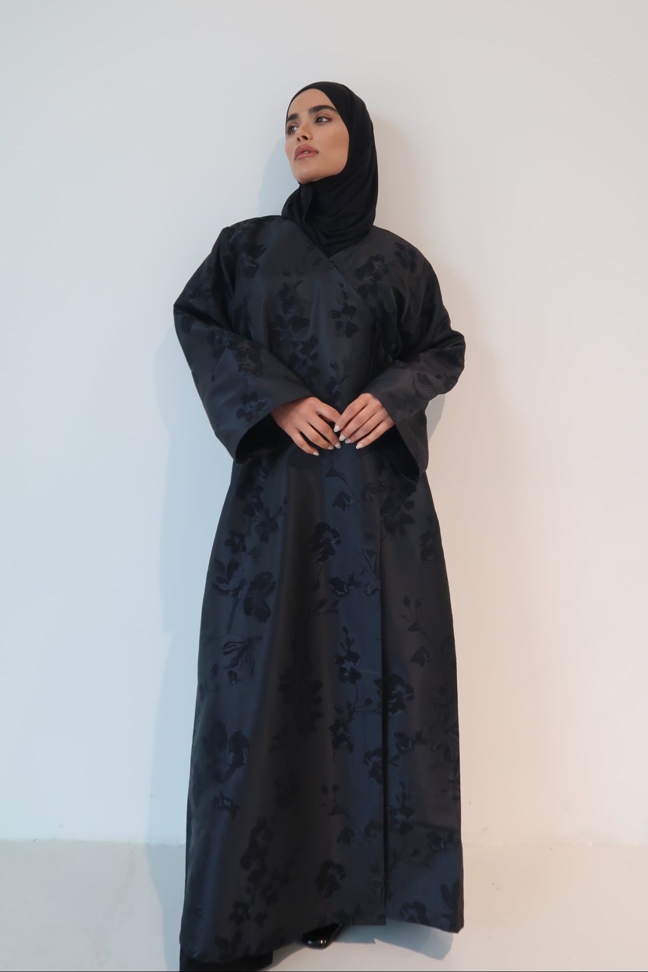 Taffeta Floral Two Tone Open Abaya